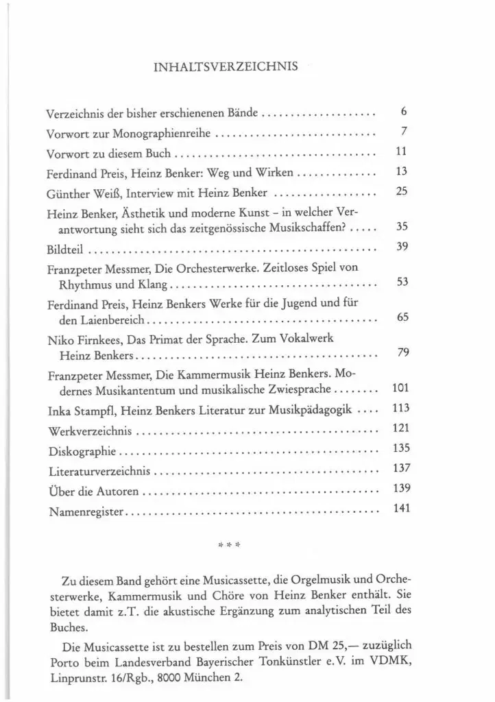 Inhaltsverzeichnis - Heinz Benker