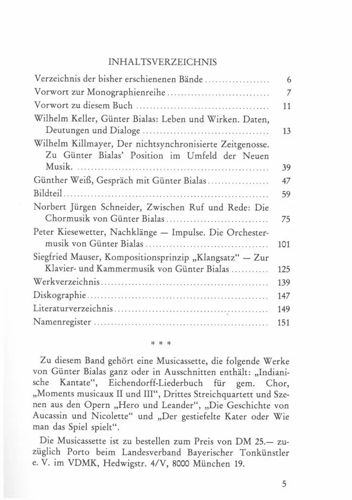 Inhaltsverzeichnis - Günter Bialas