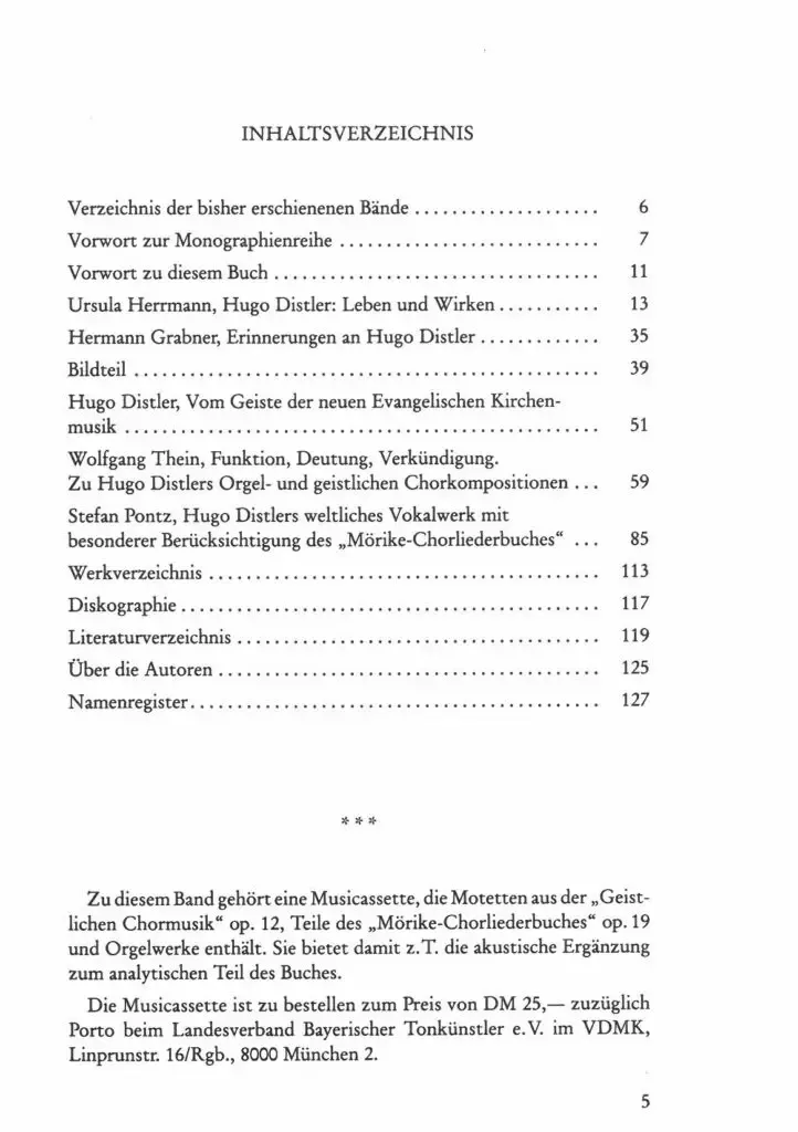 Inhaltsverzeichnis - Hugo Distler