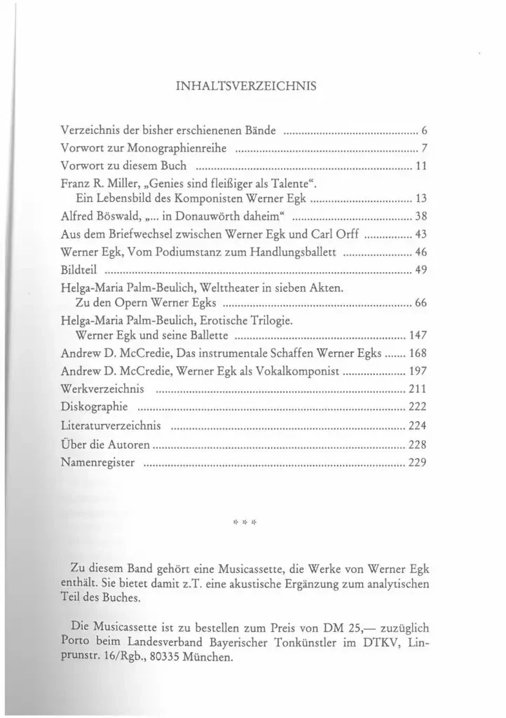 Inhaltsverzeichnis - Werner Egk