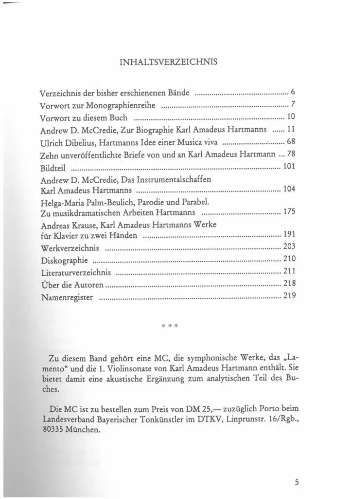 Inhaltsverzeichnis - Karl Amadeus Hartmann