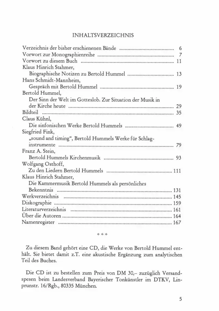 Inhaltsverzeichnis - Bertold Hummel