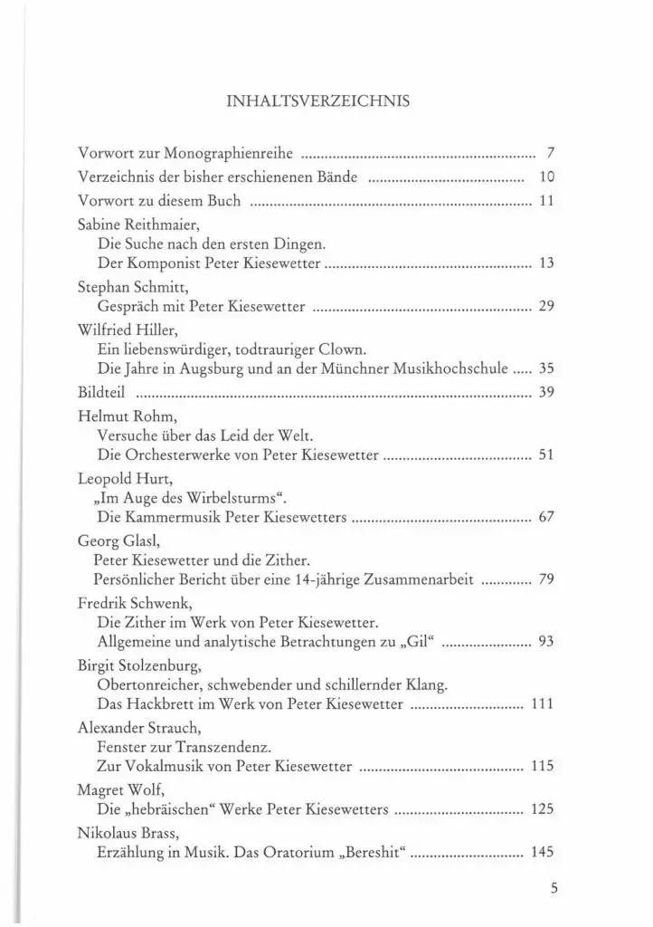 Inhaltsverzeichnis - Peter Kiesewetter