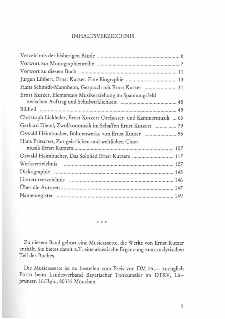 Inhaltsverzeichnis - Ernst Kutzer
