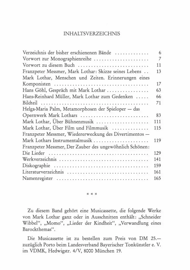 Inhaltsverzeichnis - Mark Lothar