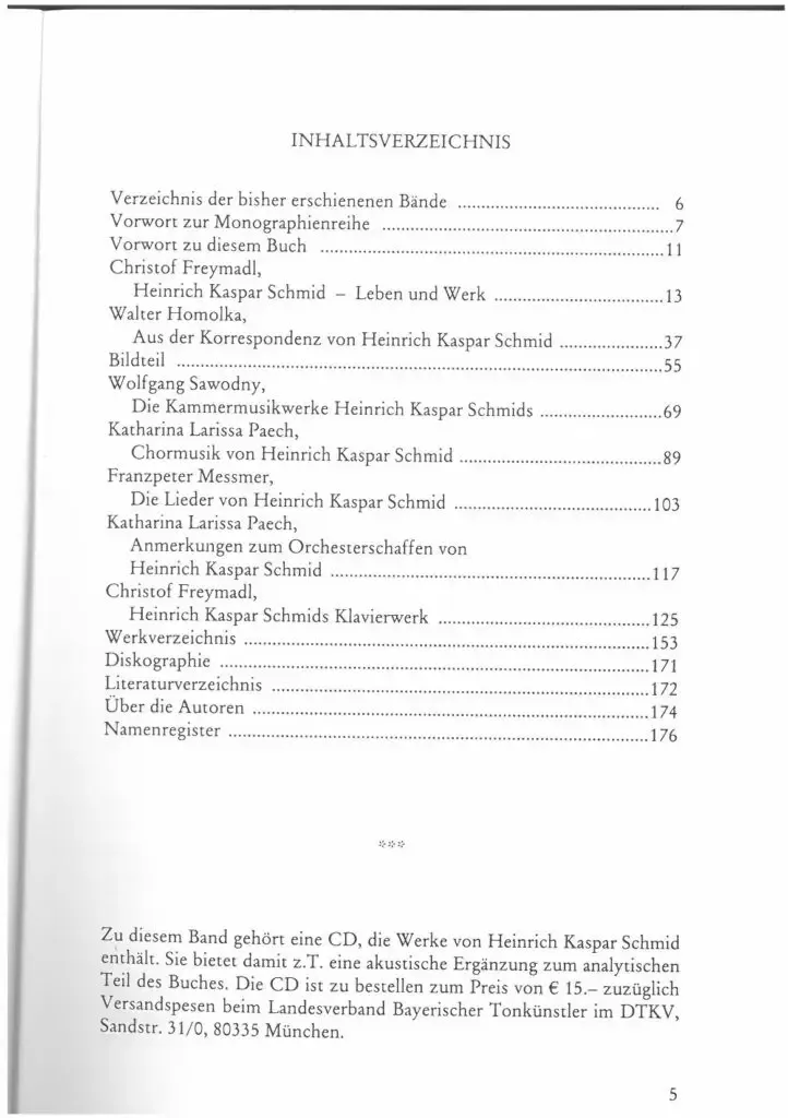 Inhaltsverzeichnis - Heinrich Kaspar Schmid