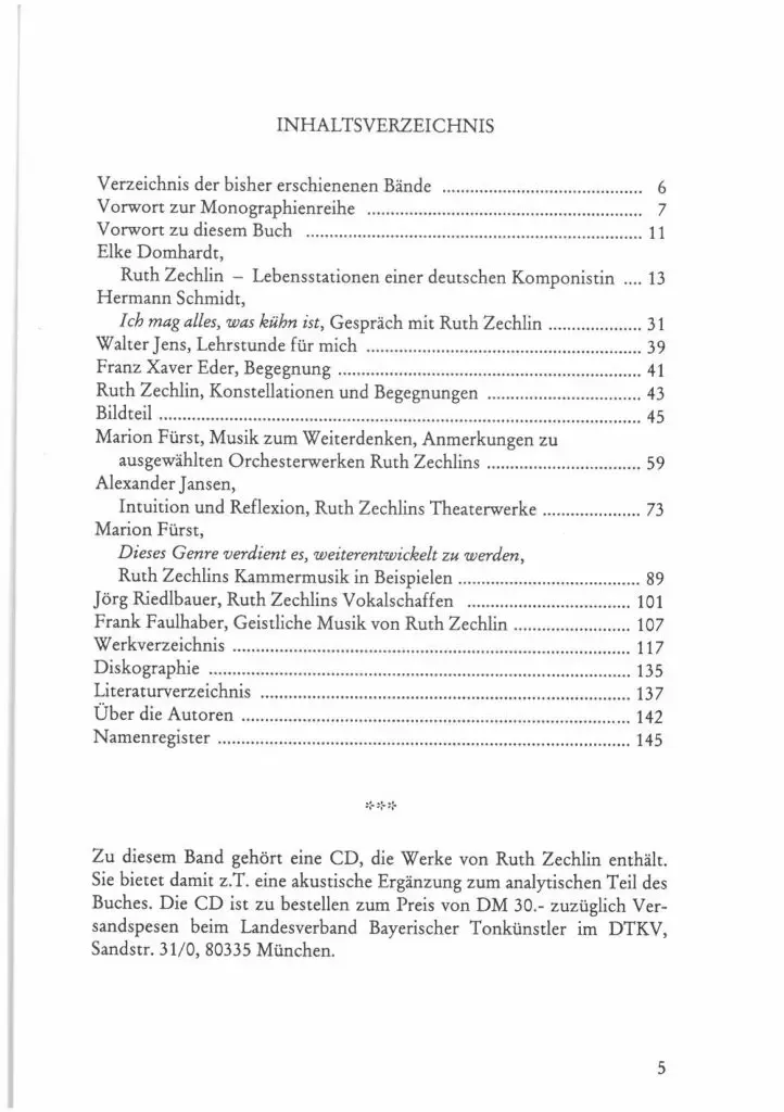 Inhaltsverzeichnis - Ruth Zechlin