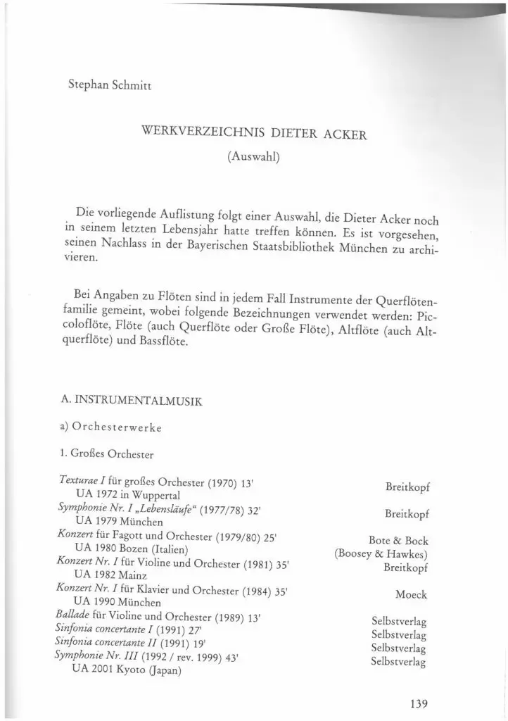 Werkverzeichnis - Dieter Acker