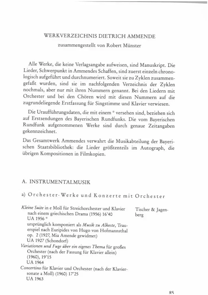 Werkverzeichnis - Dietrich Ammende