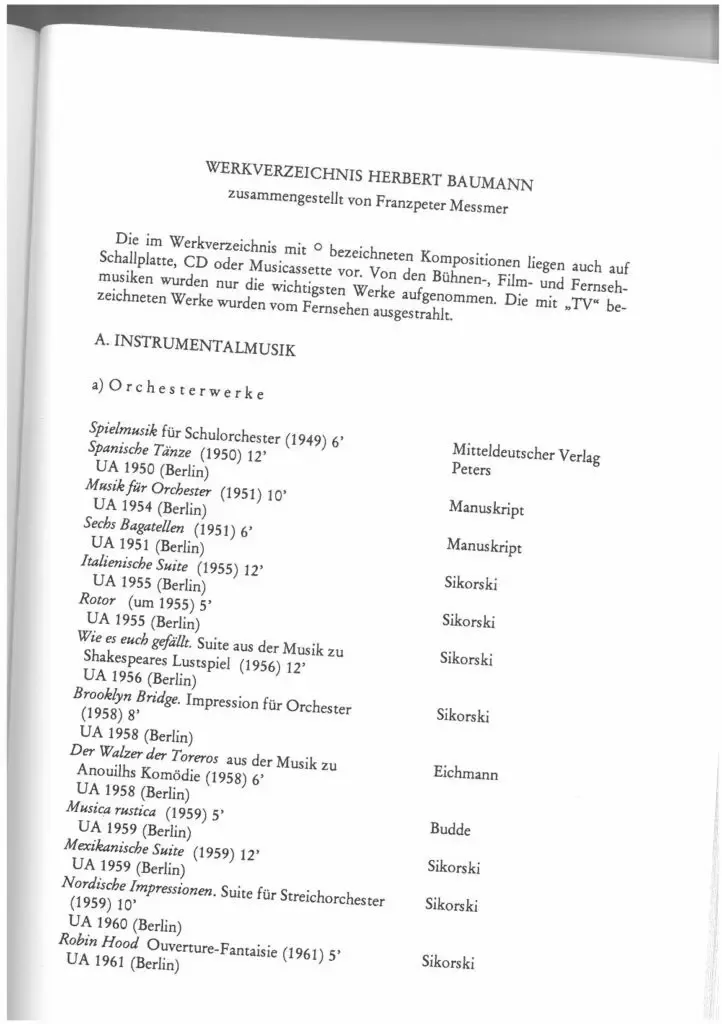 Werkverzeichnis - Herbert Baumann