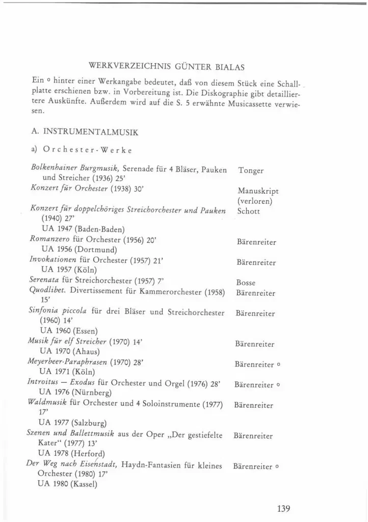 Werkverzeichnis - Günter Bialas