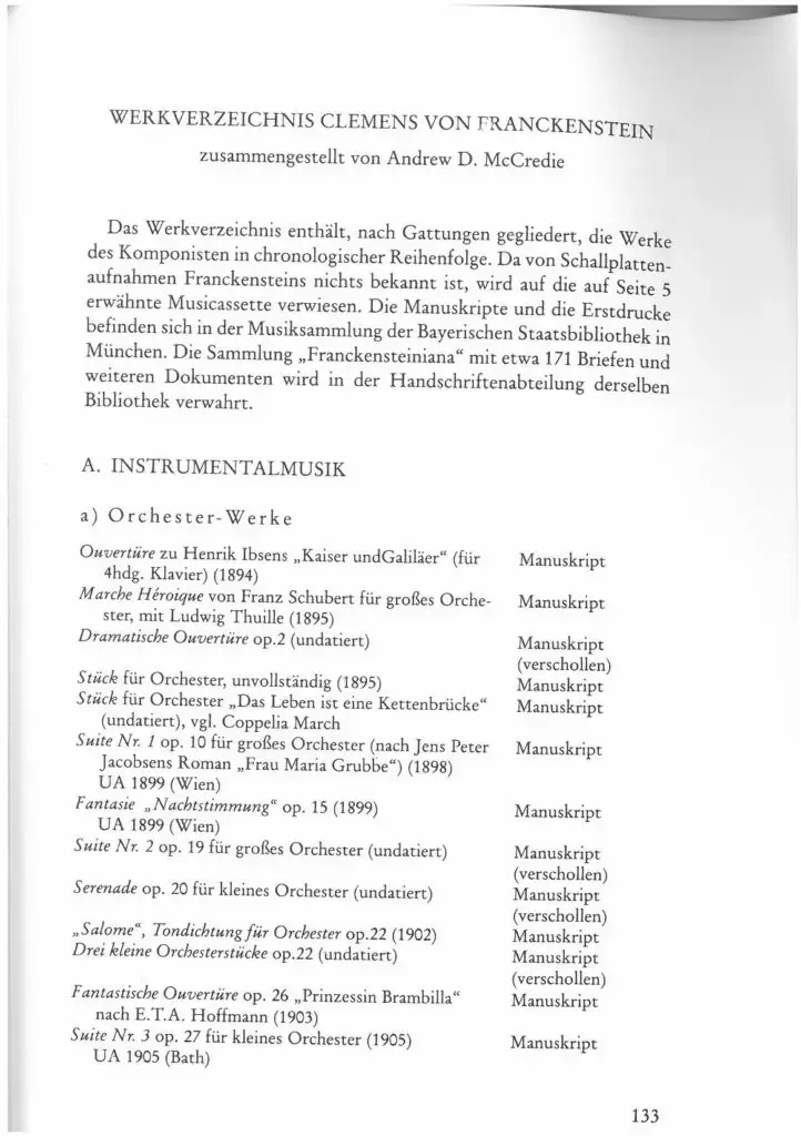 Werkverzeichnis - Clemens von Franckenstein