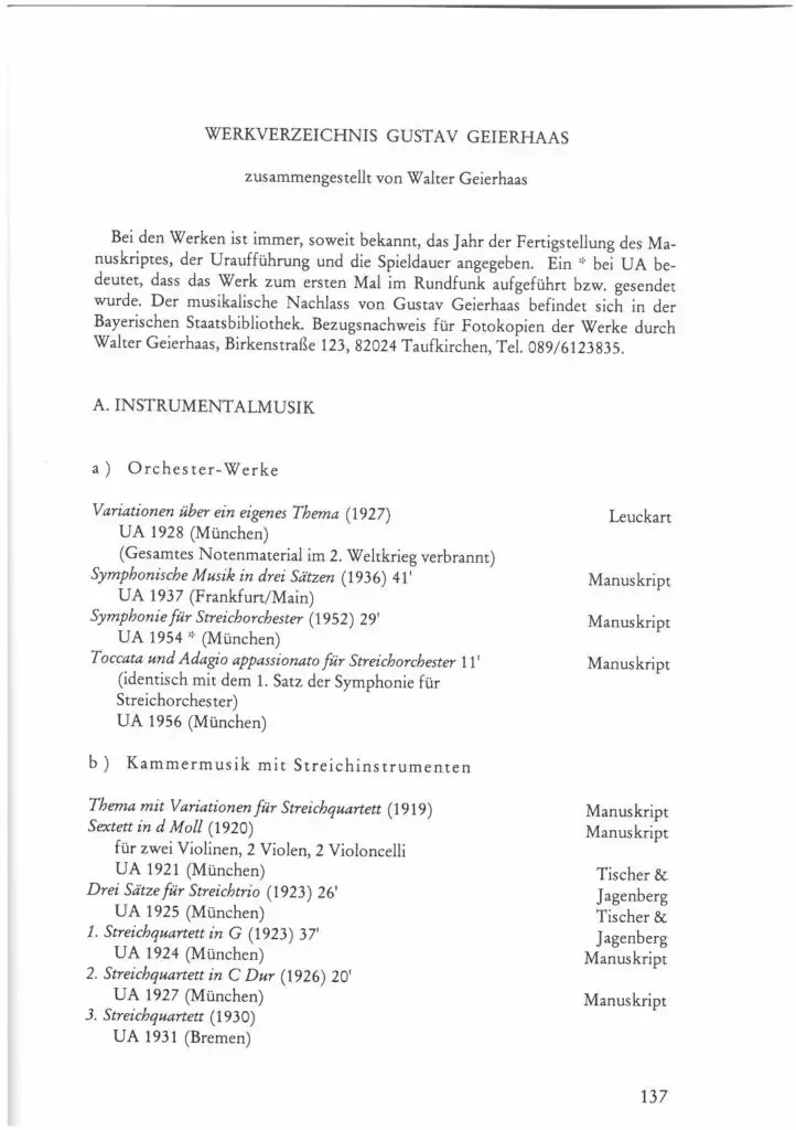 Werkverzeichnis - Gustav Geierhaas