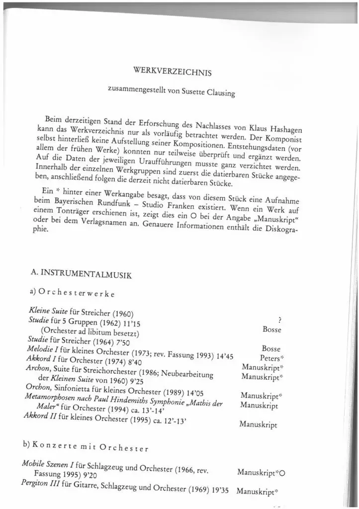 Werkverzeichnis - Klaus Hashagen