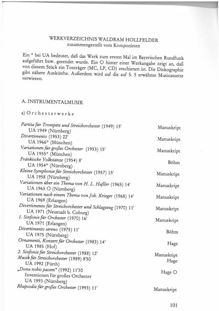 Werkverzeichnis - Waldram Hollfelder