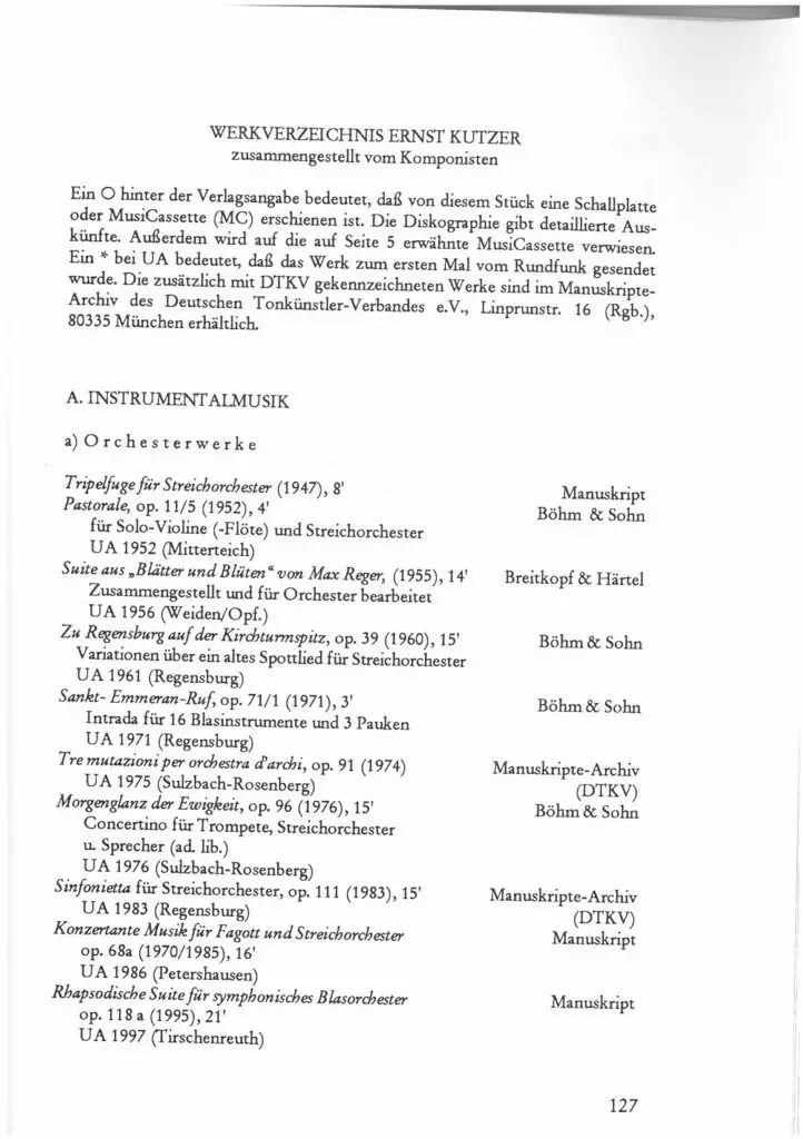 Werkverzeichnis - Ernst Kutzer