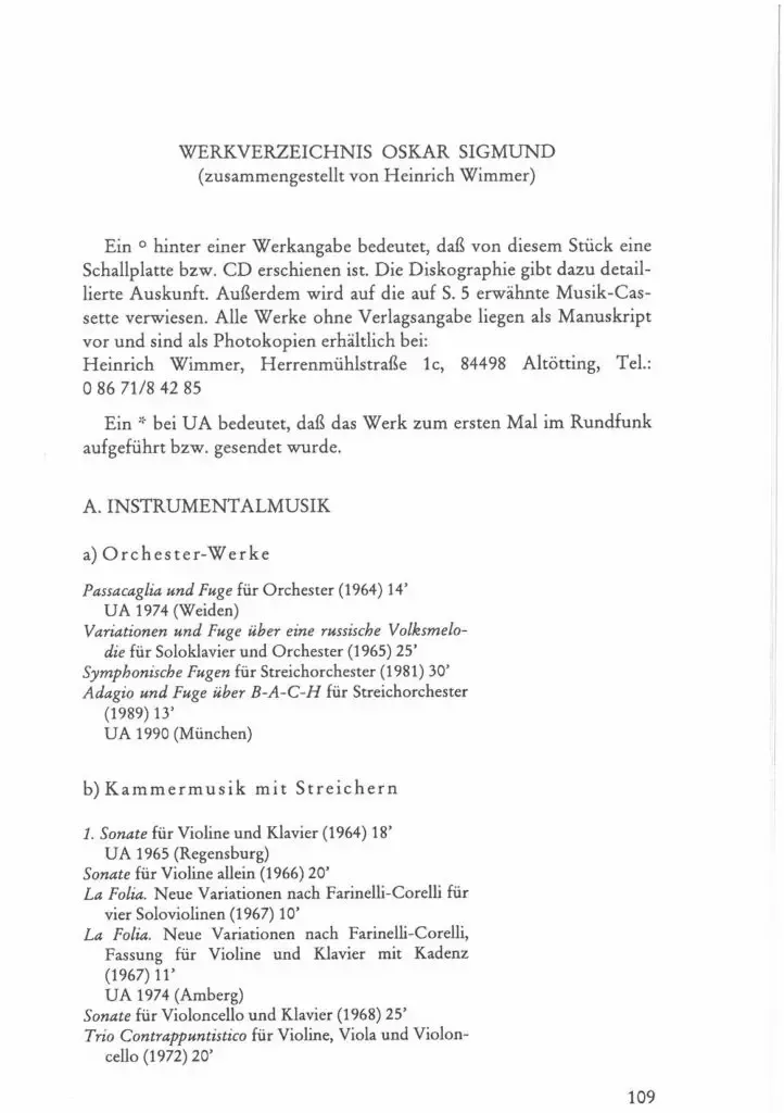 Werkverzeichnis - Oskar Sigmund