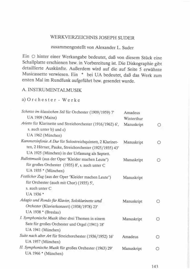 Werkverzeichnis - Joseph Suder